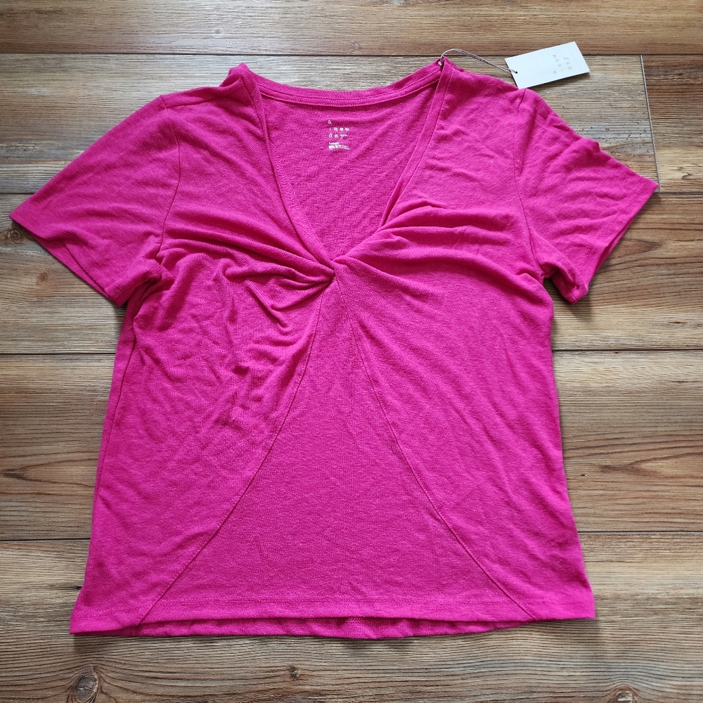 A New Day T-Shirt Womens L Pink Linen Short Sleeve NEW